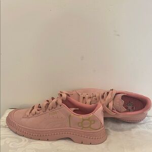Puma Hello Kitty Pink Suede Sneakers with Lace-Up Design